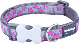 Hot Pink Stars on Cool Grey rozmiar L - kolorowa obroża dla psa