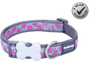 Hot Pink Stars on Cool Grey rozmiar M - kolorowa obroża dla psa