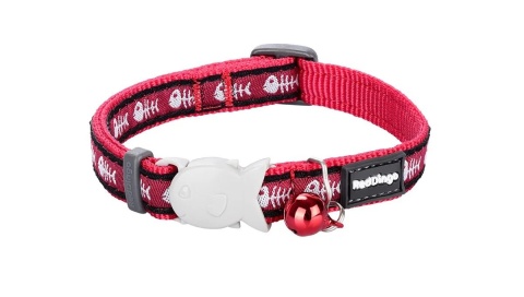 Fish Bone Red - klasyczna obroża dla kota