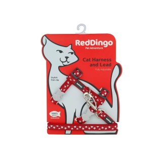 Red Dingo Szelki i Smycz dla Kota – Stars White on Red