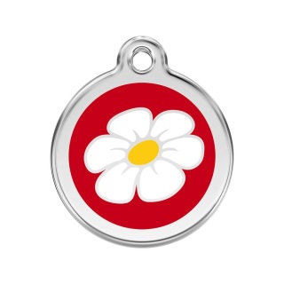 ID Tag z grawerem Daisy Flower - czerwony